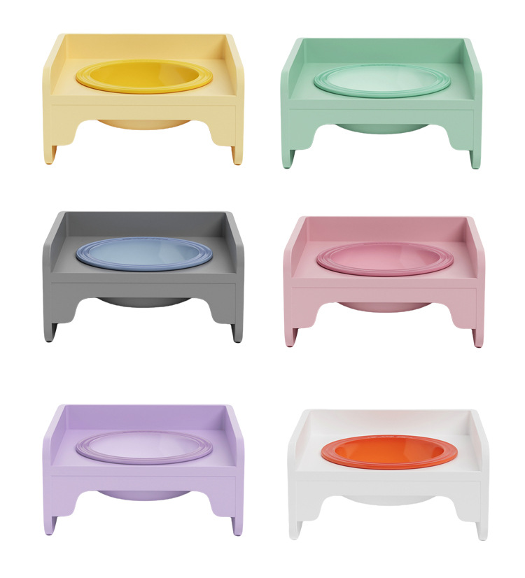 Square Raised Ceramic Pet Bowl Stand, Spliceable Anti-Spill Cat Dog Bowls with Neck Protection