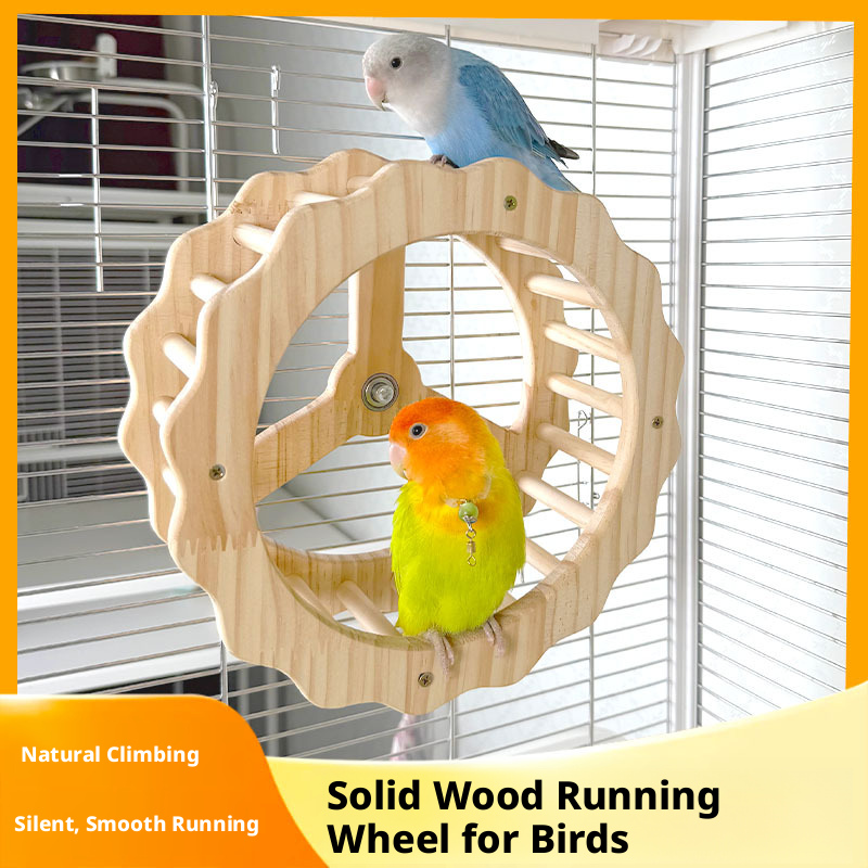Parrot Ferris Wheel Running Toy, Solid Wood Bird Exercise Wheel with Swing for Small Birds