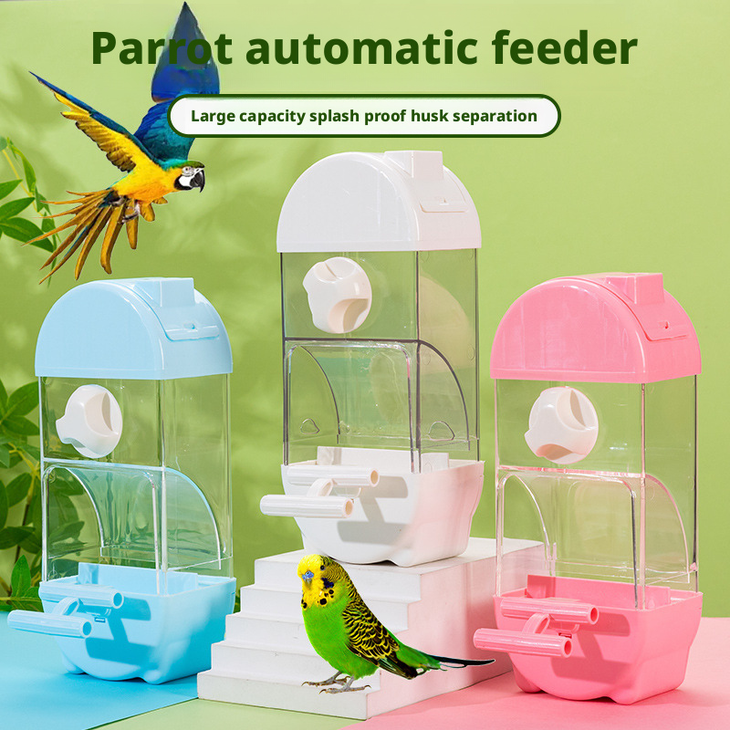 New Transparent Parrot Feeder – Hanging with Screw, Gravity Food Dispenser for Budgies & Lovebirds