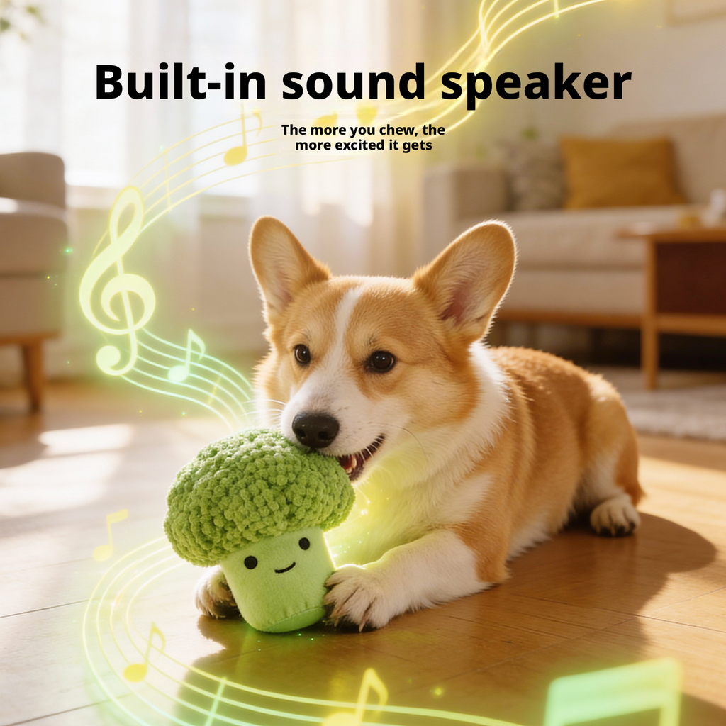 Squeaky Broccoli Dog Toy – Plush Puppy Chew Toy for Teeth Cleaning & Boredom Relief