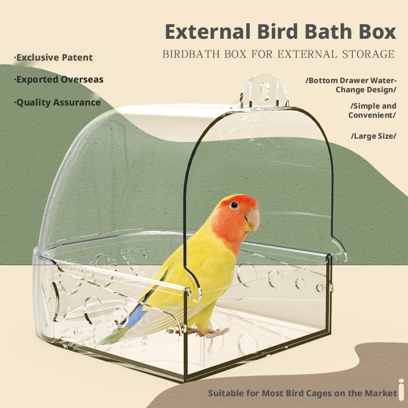 Large Parrot Bathing Basin – Bird Bath Box for Budgies, Lovebirds & Cockatiels, Cage Accessory, Essential Bird Shower Tub