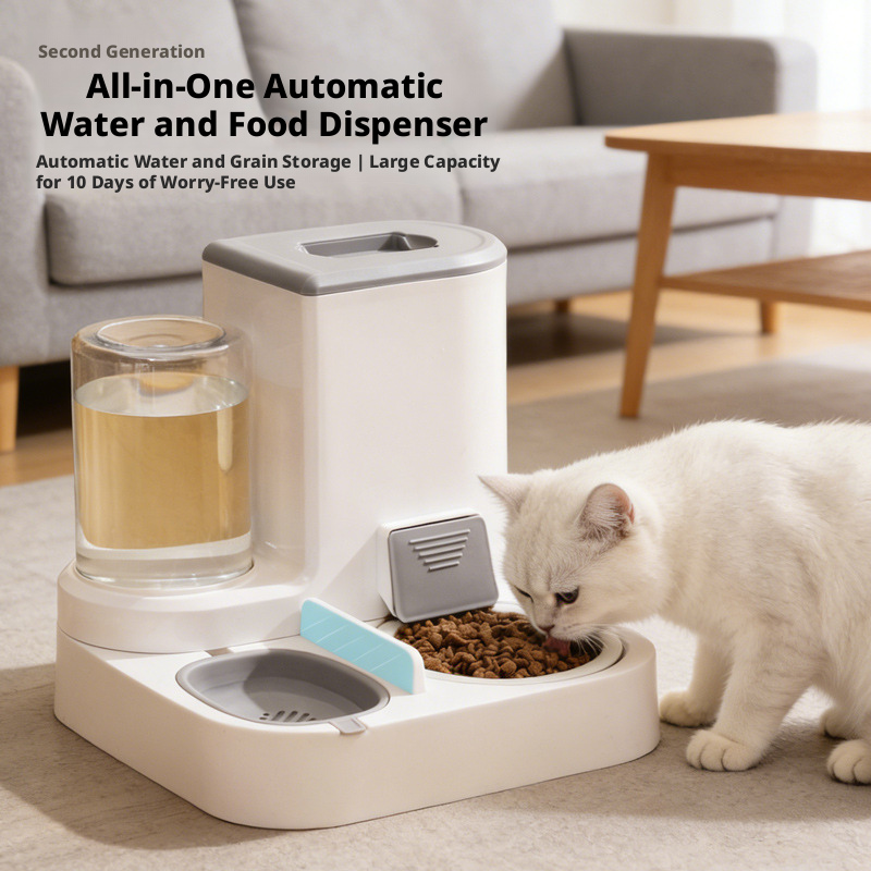 Automatic Cat Water & Food Dispenser – 2-in-1 Self-Feeding Bowl for Cats and Small Dogs