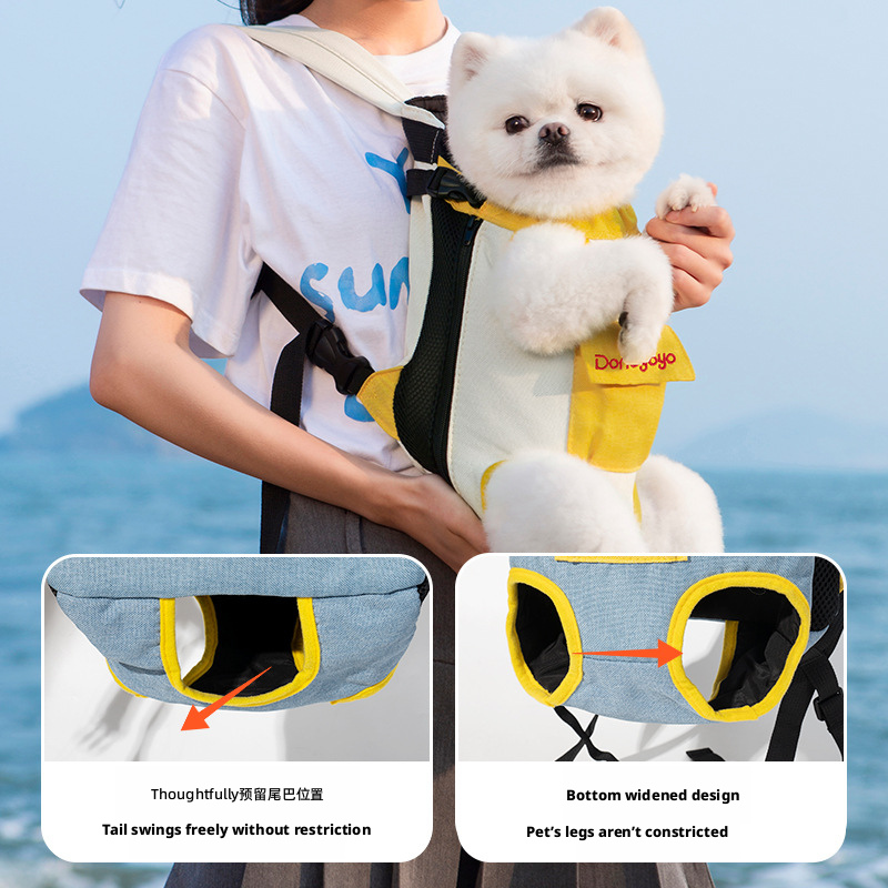 Portable Pet Carrier Backpack – Breathable Hemp Cotton Double Shoulder Cat & Dog Travel Bag with Four-Leg Front Opening for Outdoor Hiking