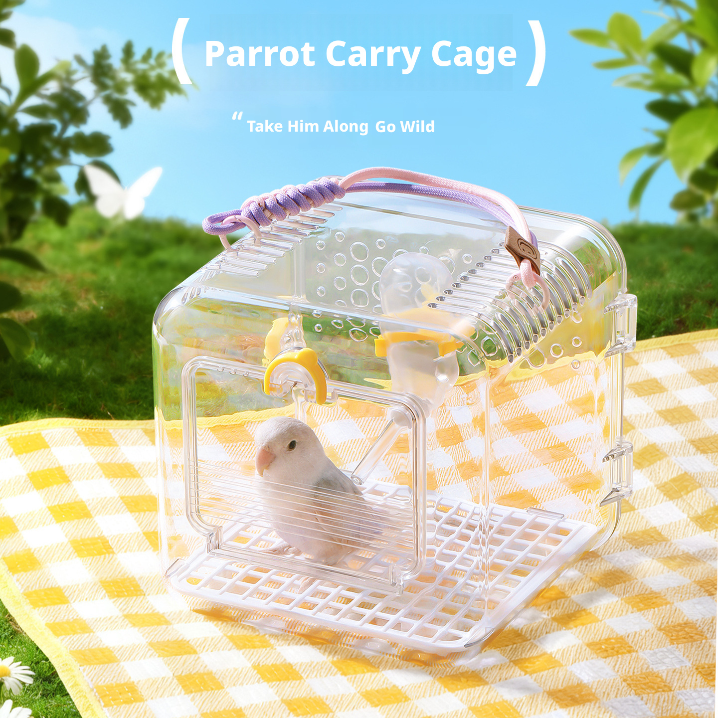 Portable Transparent Bird Carrier – Breathable Outdoor Travel Cage for Parakeets, Cockatiels & Lovebirds, Escape-Proof Design for Small Parrots
