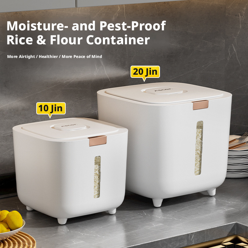Food-Grade Airtight Rice Storage Container with Lid, Pest Proof & Moisture Proof Canister for Rice, Flour, Cat Food, Dog Food – Home Kitchen Organization