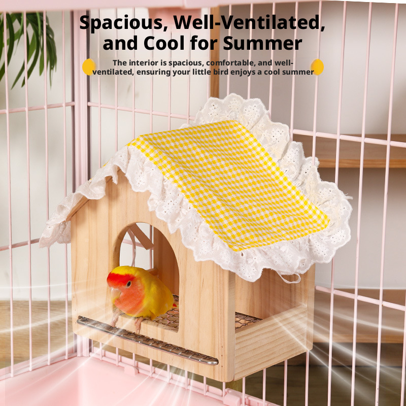 Breathable Summer Wooden Bird Nest – Solid Wood Parrot House with Pull-Out Low Mesh Tray for Easy Cleaning