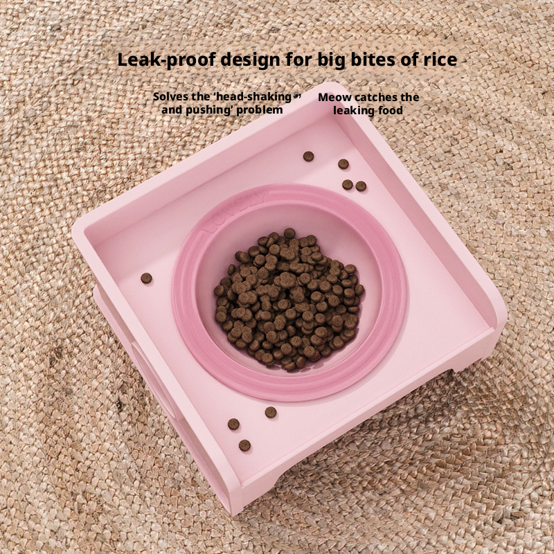 Square Raised Ceramic Pet Bowl Stand, Spliceable Anti-Spill Cat Dog Bowls with Neck Protection