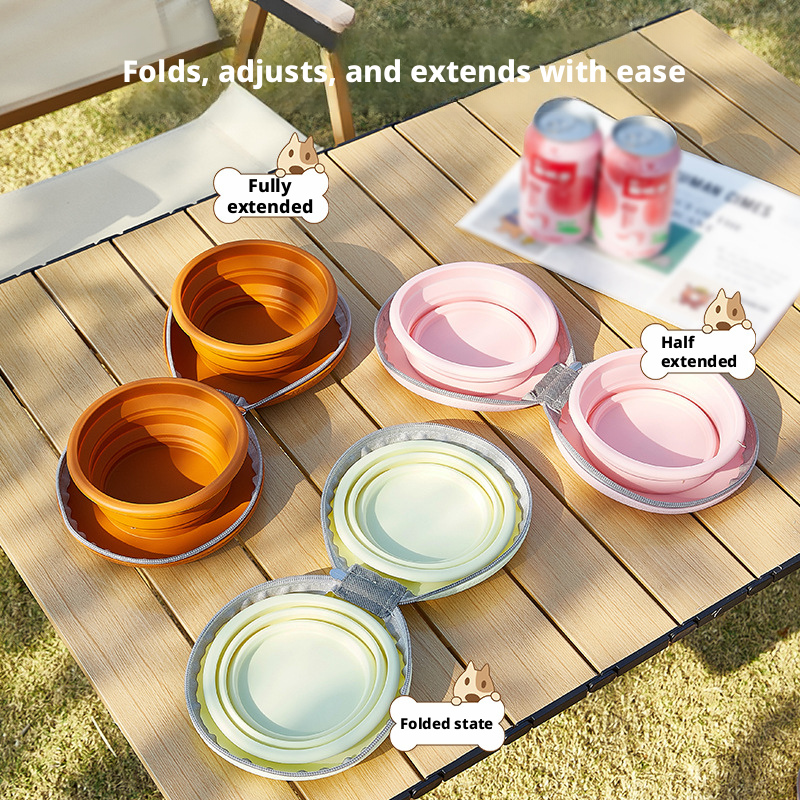 Portable Silicone Dog & Cat Bowl – Double Bowl, Anti-Spill Design for Outdoor Travel