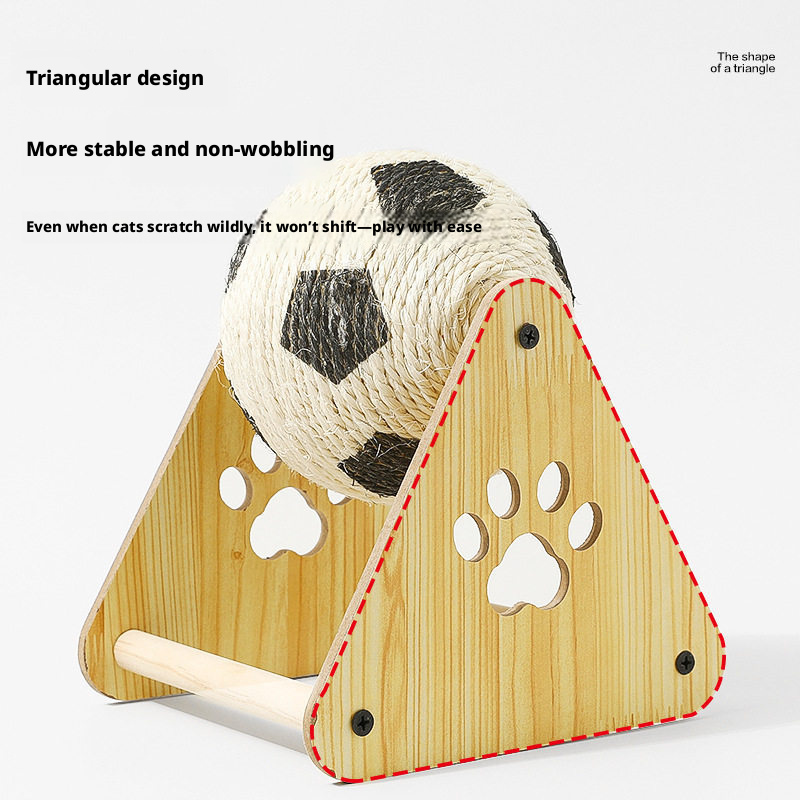 Sisal Cat Scratch Ball – Rolling Wheel Design, Wooden Base, Triangle Shape for Boredom Relief