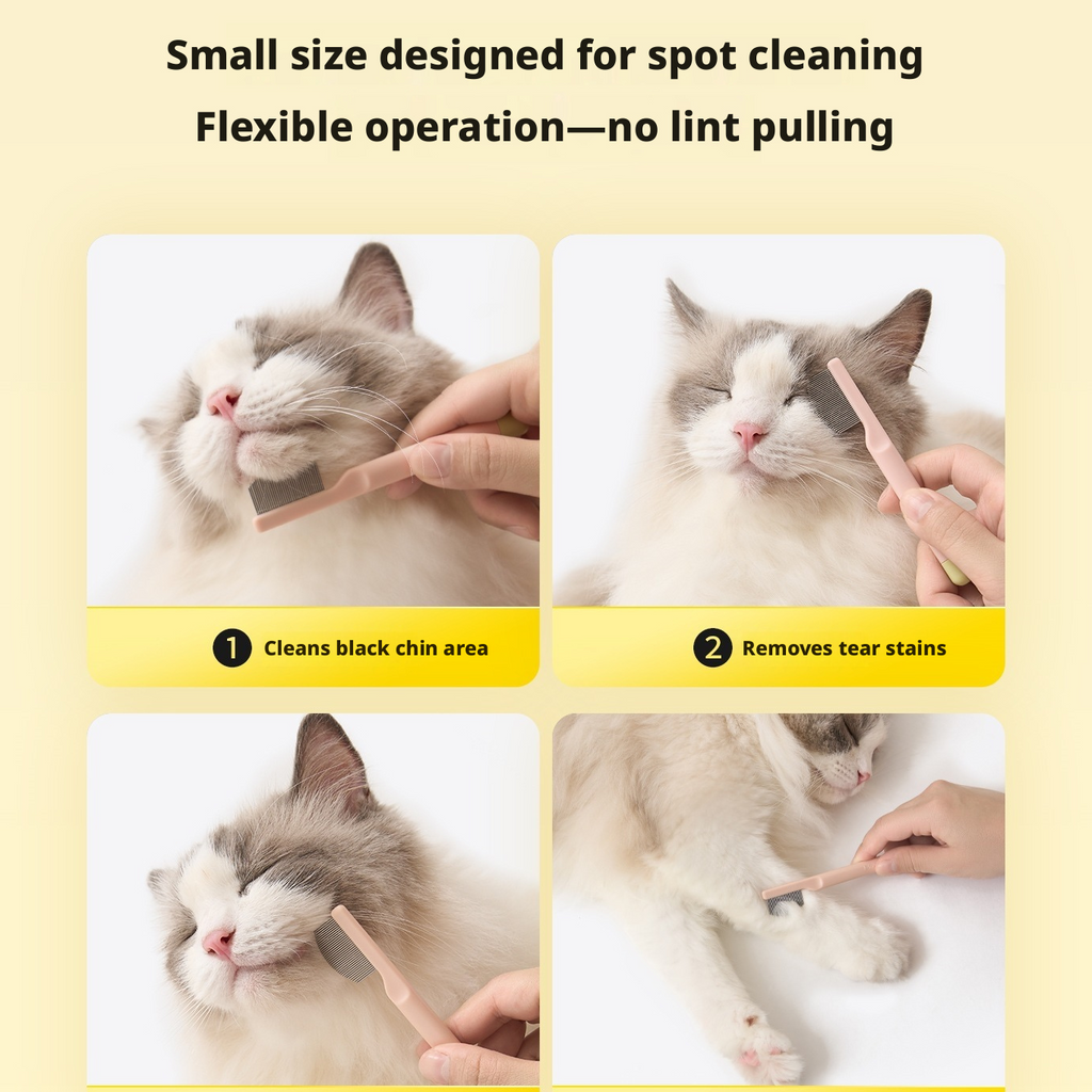 Gentle Face Grooming Comb – Removes Black Chin Dirt & Tear Stains for Cats and Dogs, Small Brush for Sensitive Eye and Mouth Areas
