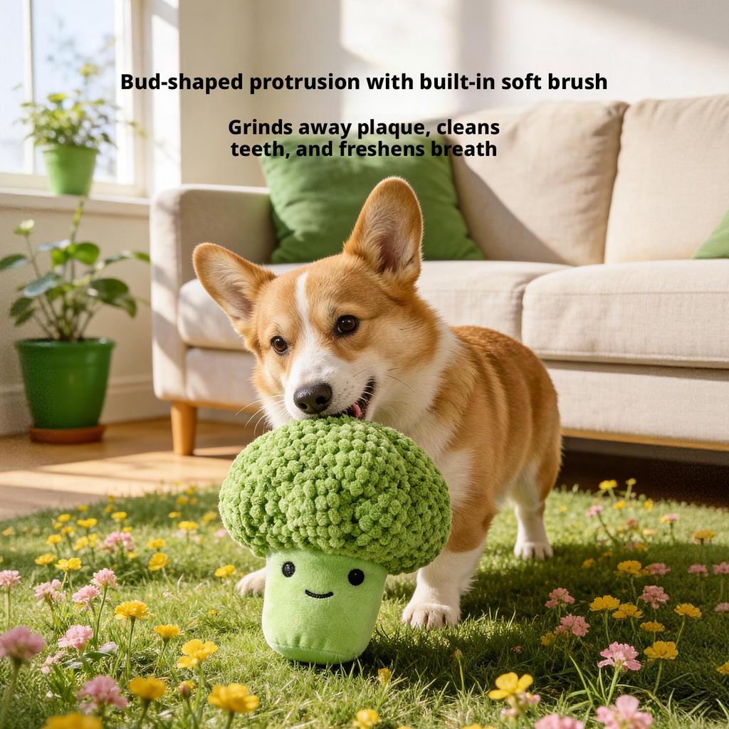 Squeaky Broccoli Dog Toy – Plush Puppy Chew Toy for Teeth Cleaning & Boredom Relief