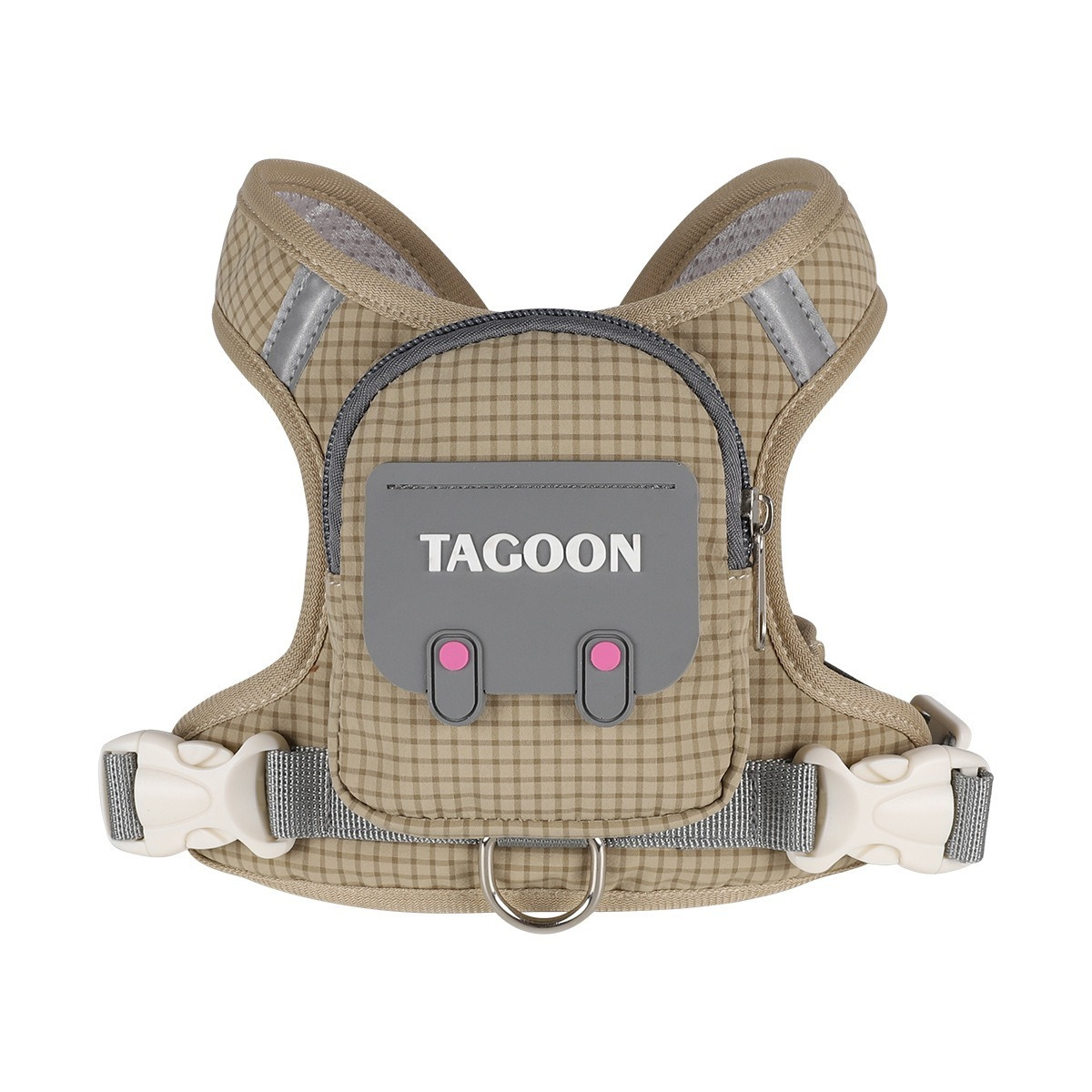 Dog Self-Backpack Harness with Leash – Portable Grid Pattern Outdoor Walking Set