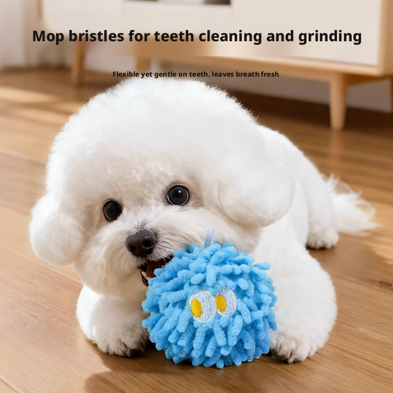 Squeaky Mop Ball Dog Toy – Durable Chew Toy for Teeth Cleaning & Boredom Relief
