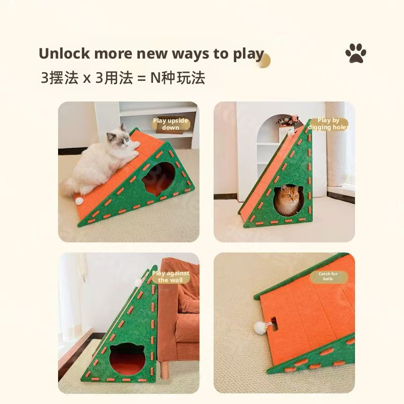 Corner Cat Scratcher & Bed – Triangular Vertical Felt Scratcher, Wear-Resistant, Non-Shedding, Prevents Sofa Scratching