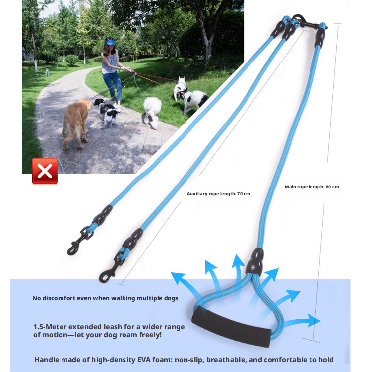 Detachable 2-in-1 Dog Leash – Multi-Head Coupler for Walking Two Dogs