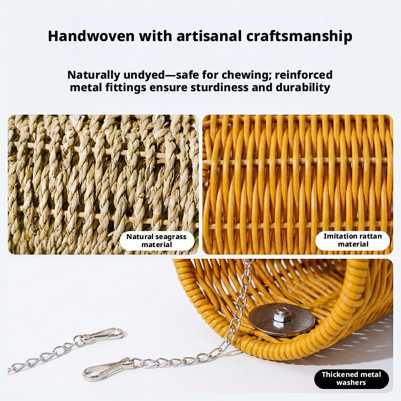 Handwoven Rattan Parrot Tunnel & Swing – Chew-Resistant Nest for Boredom Relief & Hiding