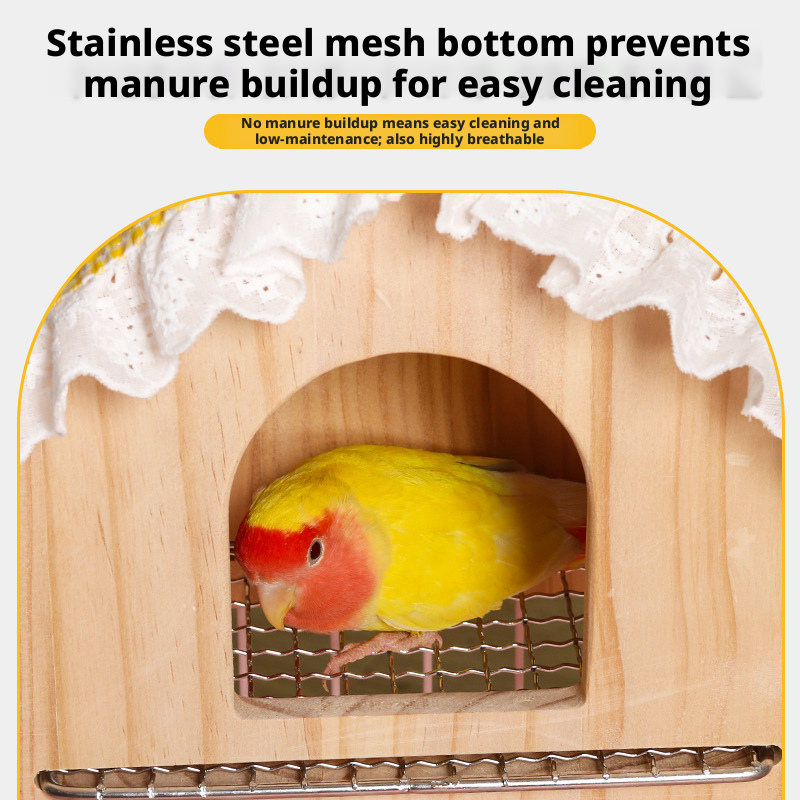 Breathable Summer Wooden Bird Nest – Solid Wood Parrot House with Pull-Out Low Mesh Tray for Easy Cleaning