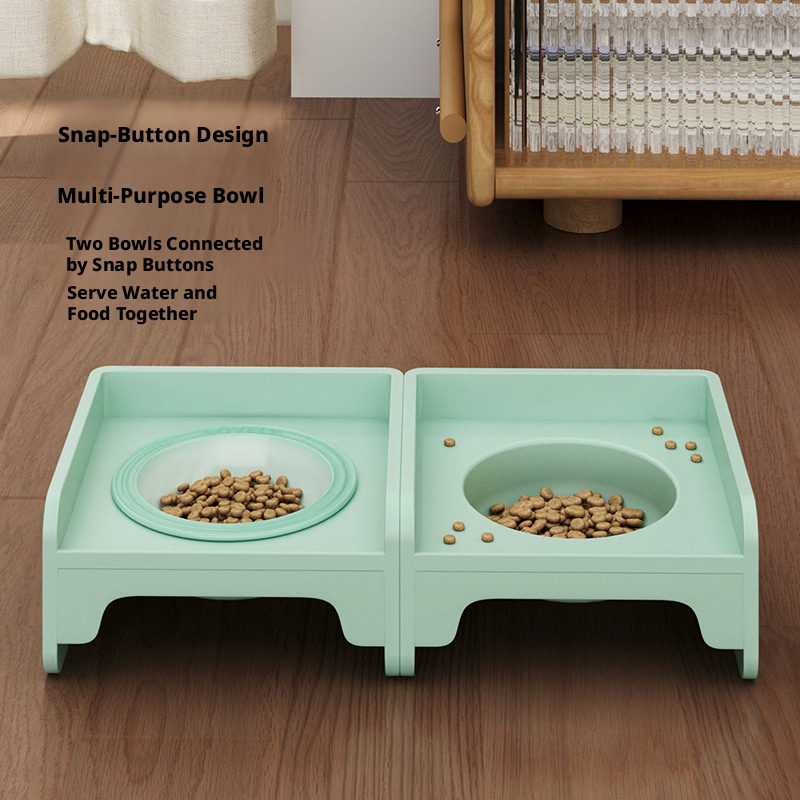 Square Raised Ceramic Pet Bowl Stand, Spliceable Anti-Spill Cat Dog Bowls with Neck Protection
