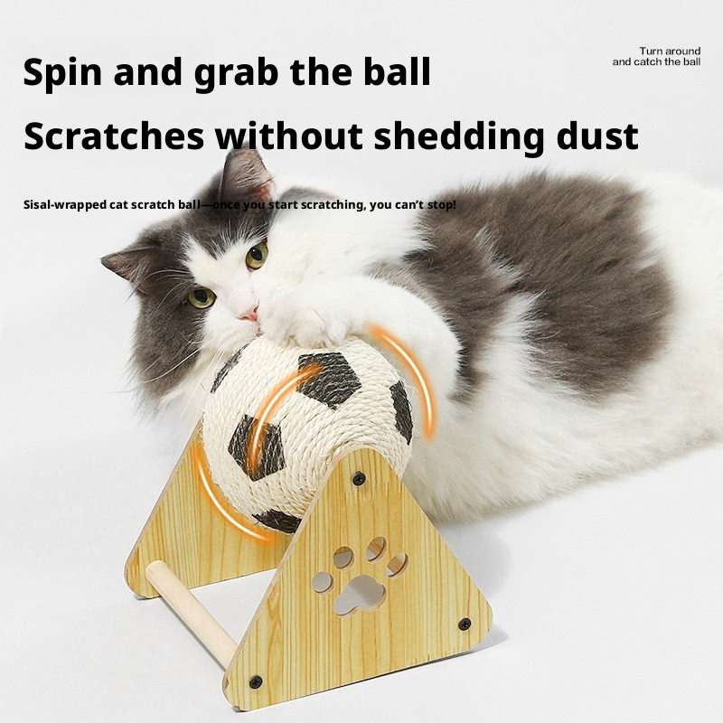 Sisal Cat Scratch Ball – Rolling Wheel Design, Wooden Base, Triangle Shape for Boredom Relief