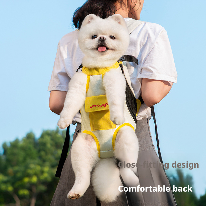 Portable Pet Carrier Backpack – Breathable Hemp Cotton Double Shoulder Cat & Dog Travel Bag with Four-Leg Front Opening for Outdoor Hiking