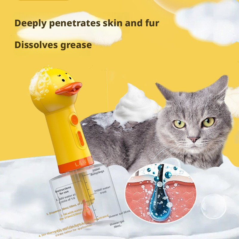 Pet Shampoo Foamer – Dog Cat Bath Bubble Maker, Dilution Bottle & Soap Dispenser, Cute Duck Design for Easy Suds