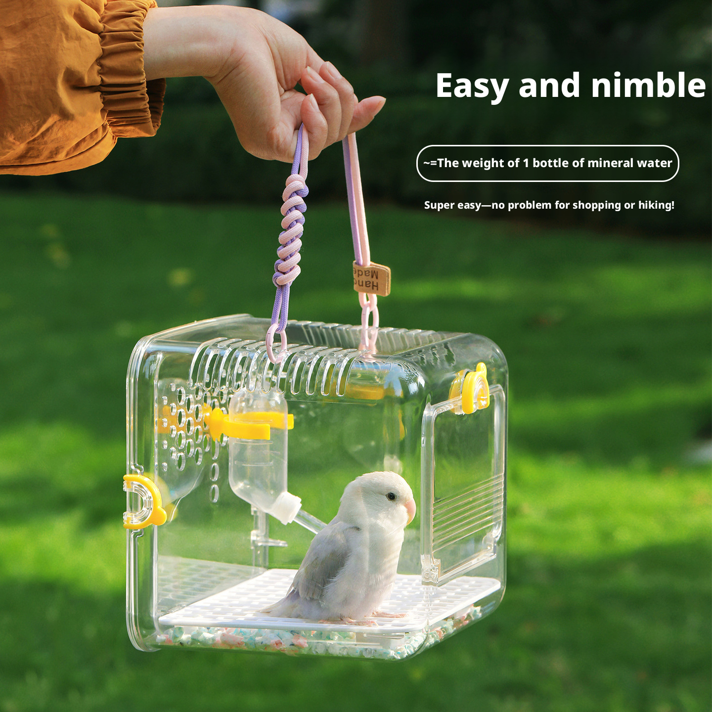 Portable Transparent Bird Carrier – Breathable Outdoor Travel Cage for Parakeets, Cockatiels & Lovebirds, Escape-Proof Design for Small Parrots