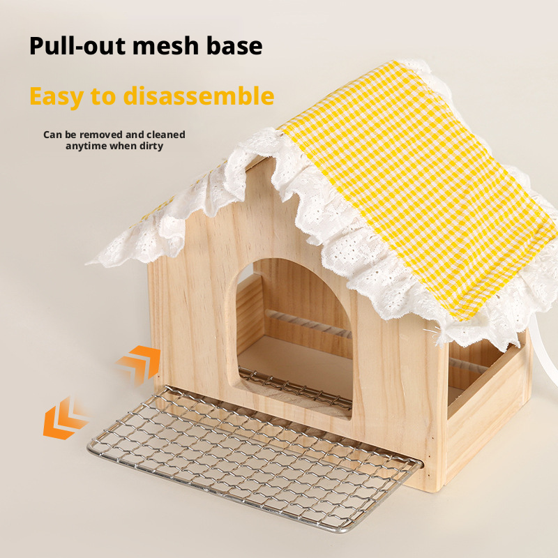 Breathable Summer Wooden Bird Nest – Solid Wood Parrot House with Pull-Out Low Mesh Tray for Easy Cleaning