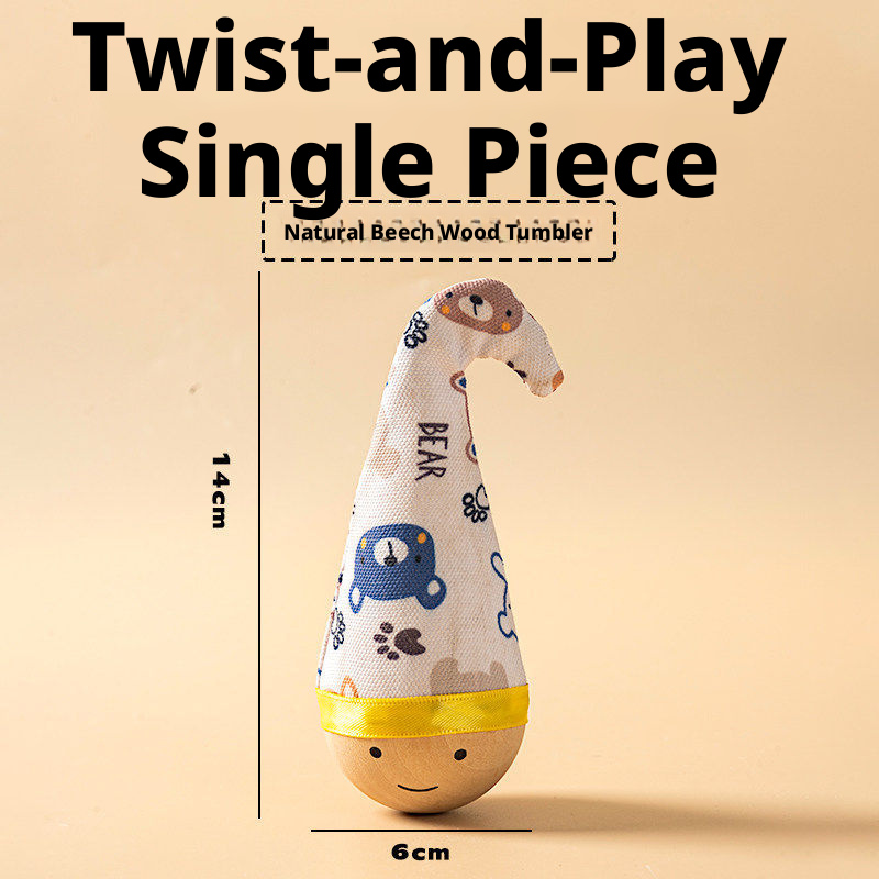 Interactive Cat Toy – Natural Beech Wood Roly-Poly Toy with Feathers, Durable & Chew-Resistant for Self-Play