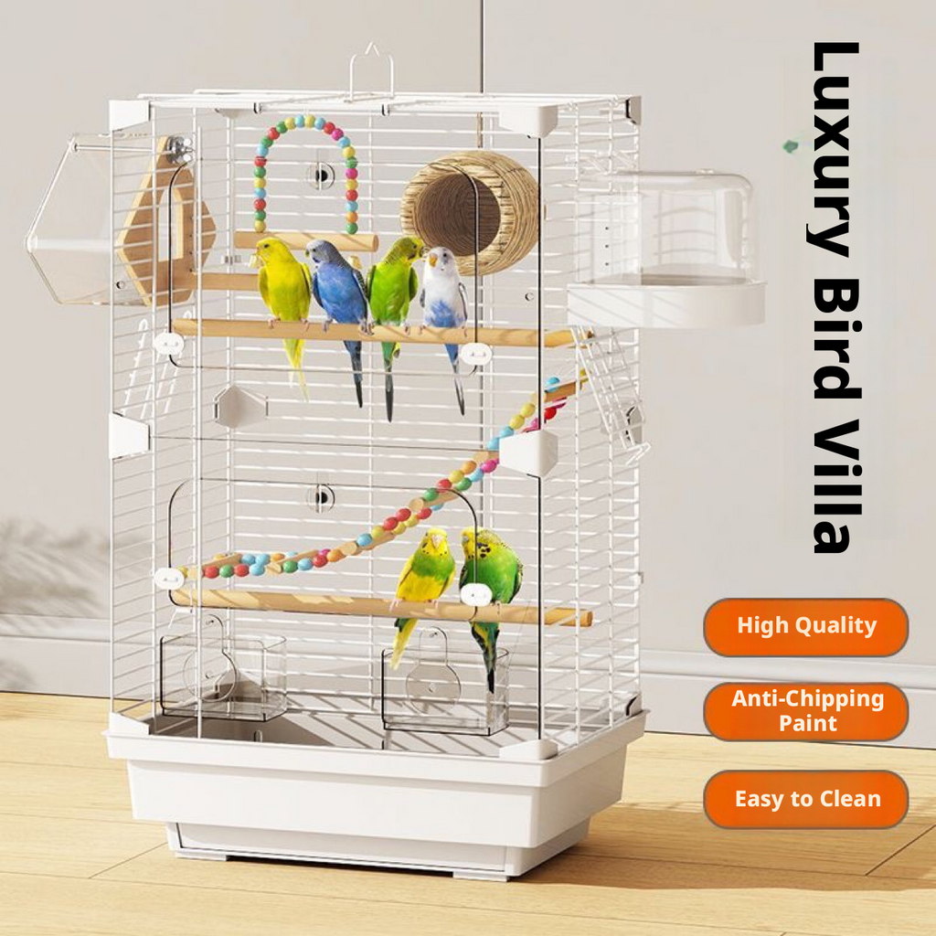 Clear Large Bird Cage – Acrylic Parrot Cage for Budgie, Lovebird & Cockatiel, Spacious Villa-Style Home