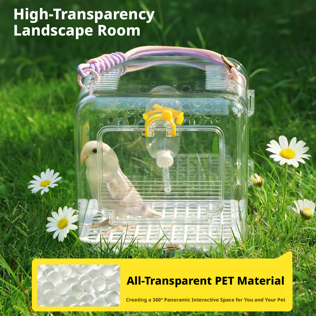 Portable Transparent Bird Carrier – Breathable Outdoor Travel Cage for Parakeets, Cockatiels & Lovebirds, Escape-Proof Design for Small Parrots