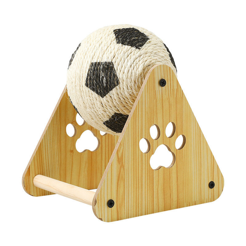 Sisal Cat Scratch Ball – Rolling Wheel Design, Wooden Base, Triangle Shape for Boredom Relief