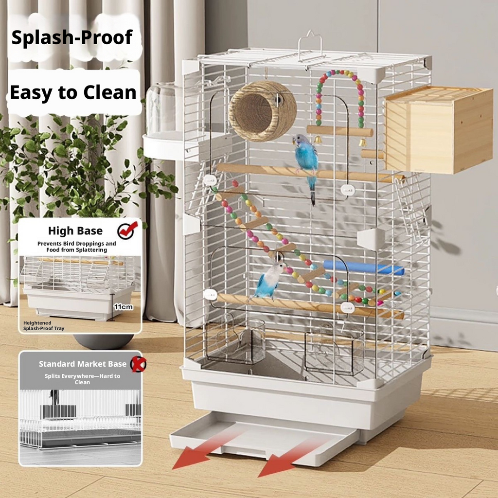 Clear Large Bird Cage – Acrylic Parrot Cage for Budgie, Lovebird & Cockatiel, Spacious Villa-Style Home