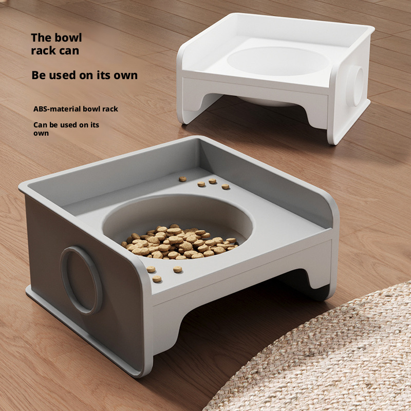 Square Raised Ceramic Pet Bowl Stand, Spliceable Anti-Spill Cat Dog Bowls with Neck Protection