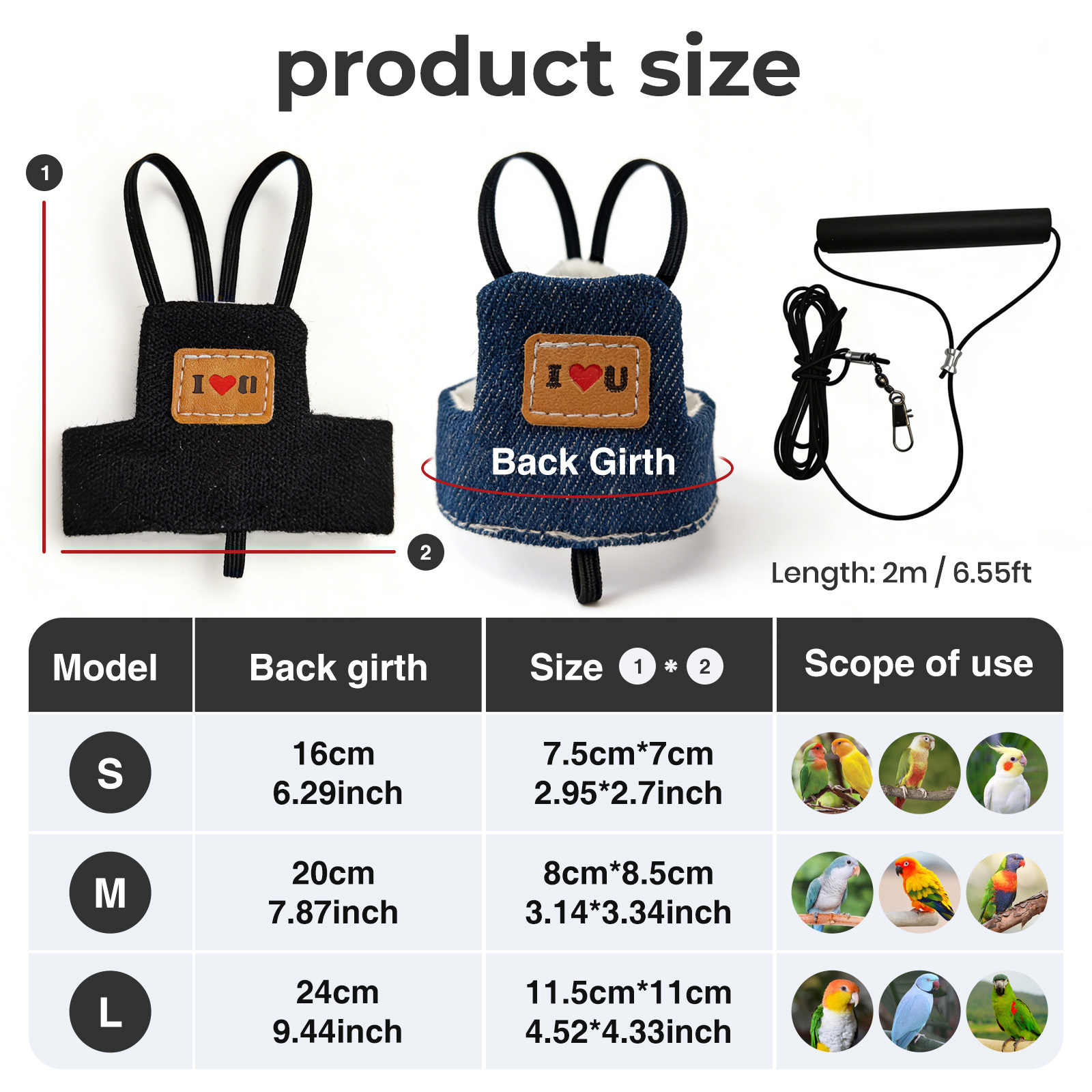 Parrot Harness & Leash – Flight Suit Training Lead for Cockatiels, Budgies, Lovebirds, Outdoor Flying & Walking