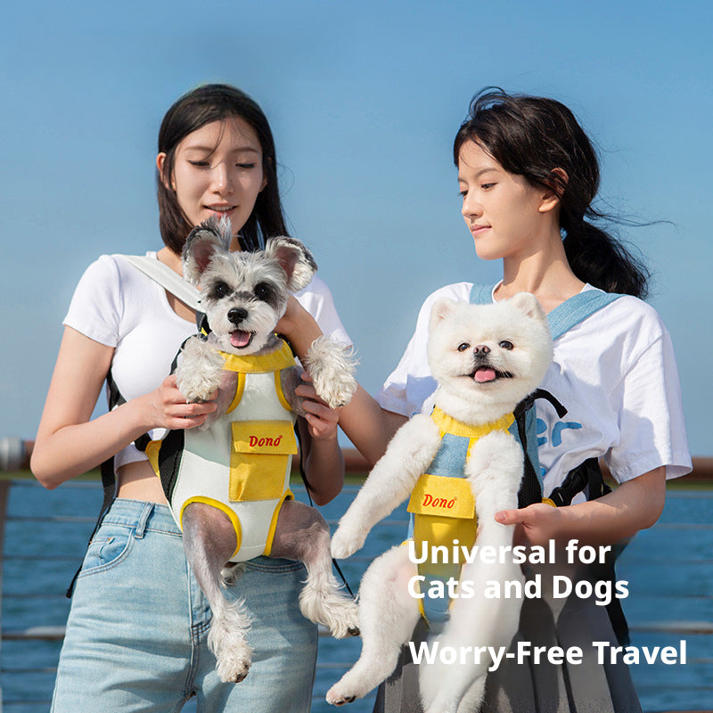 Portable Pet Carrier Backpack – Breathable Hemp Cotton Double Shoulder Cat & Dog Travel Bag with Four-Leg Front Opening for Outdoor Hiking