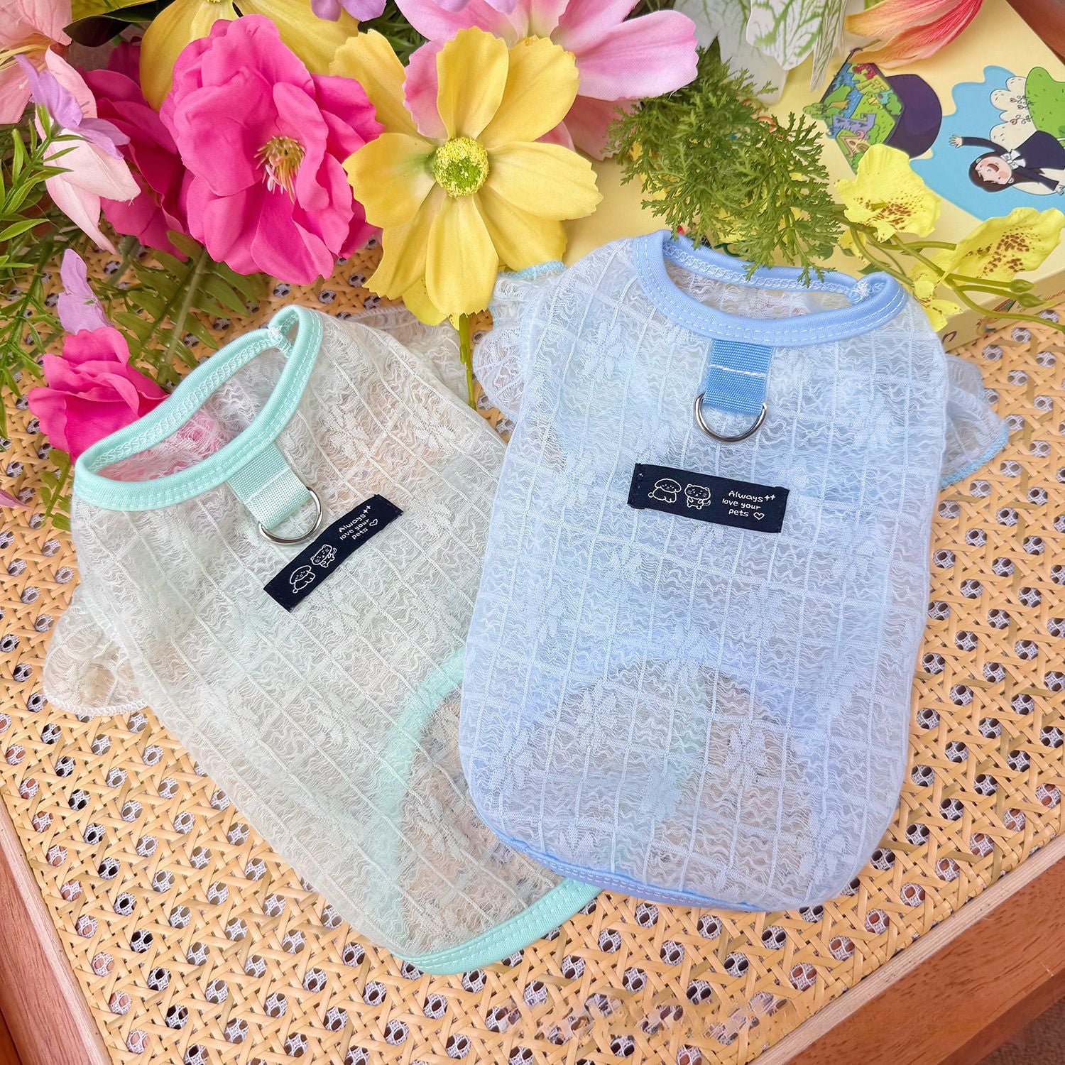 Summer Mesh Breathable Pet Vest, Flutter Sleeve Hollow Out Dog Cat Shirt for Teddy Bichon