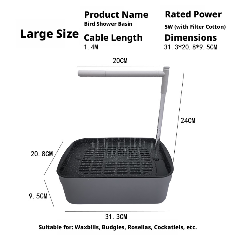 Automatic Circulating Bird Bath Tub, Electric Parrot Bathing Basin for Budgie Lovebird Small Birds