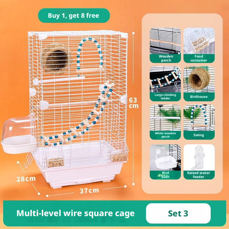 Clear Large Bird Cage – Acrylic Parrot Cage for Budgie, Lovebird & Cockatiel, Spacious Villa-Style Home