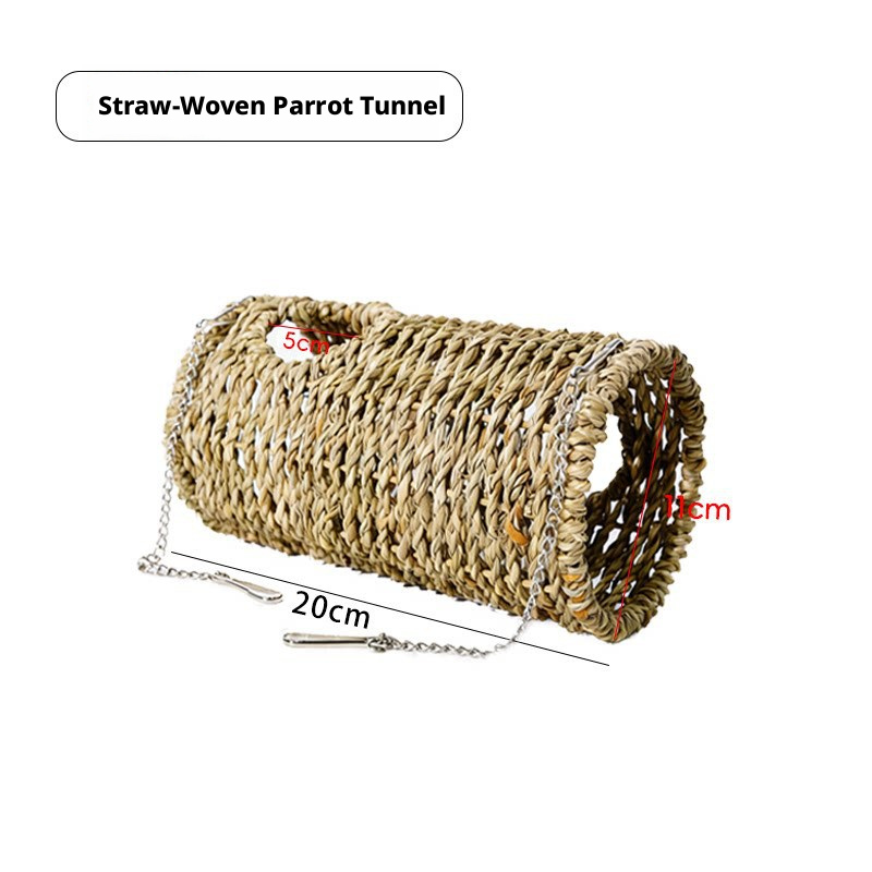Handwoven Rattan Parrot Tunnel & Swing – Chew-Resistant Nest for Boredom Relief & Hiding