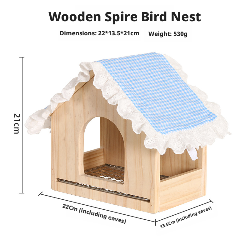 Breathable Summer Wooden Bird Nest – Solid Wood Parrot House with Pull-Out Low Mesh Tray for Easy Cleaning