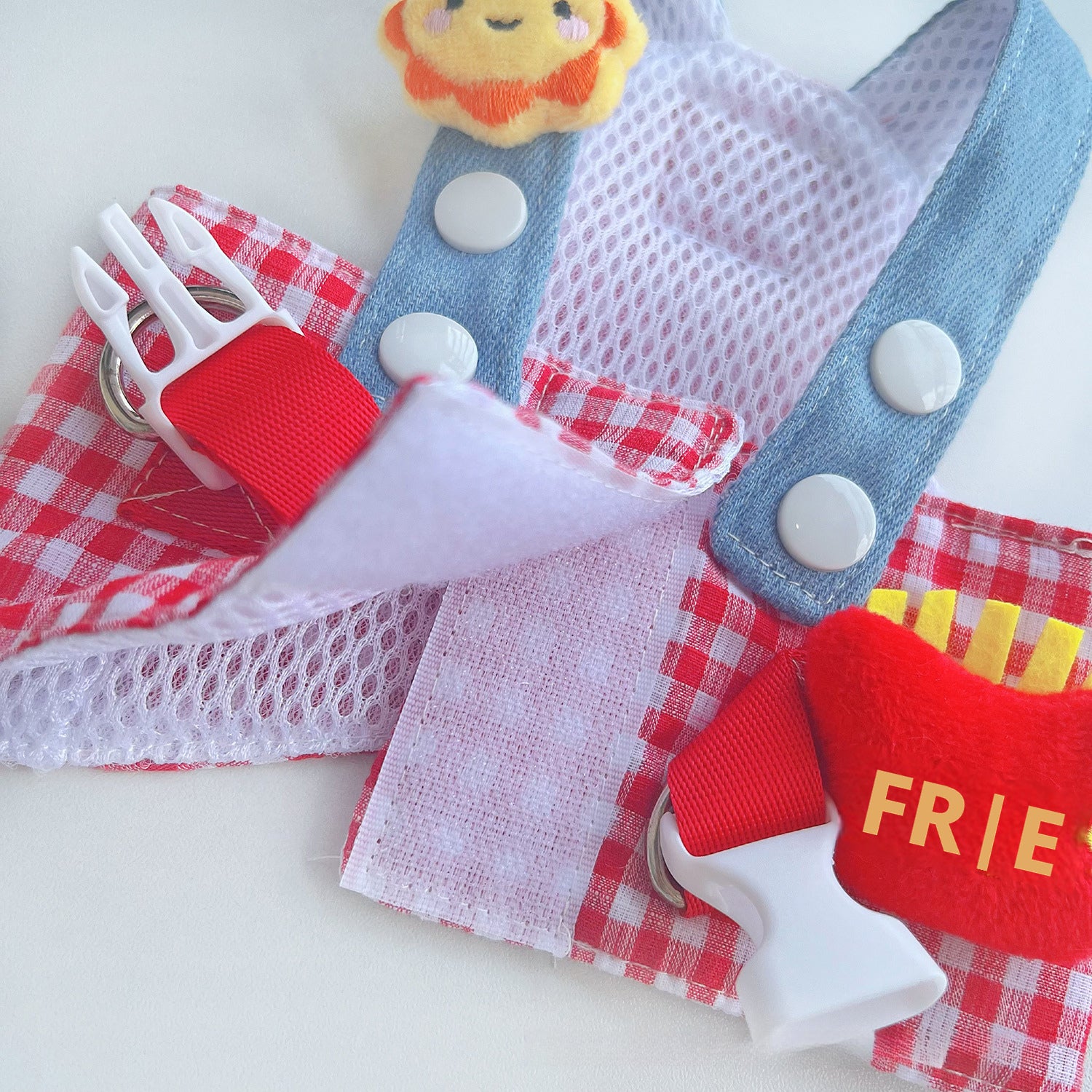 French Fries & Sunflower Dog Harness with Hat – Pet Outfit for Spring, Summer & Fall Walks