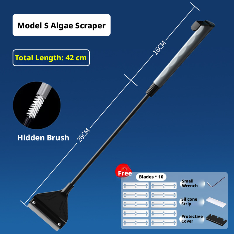 Algae Scraper for Aquarium, Fish Tank Glass Cleaner, Planted Tank Algae Remover, Aquascape Cleaning Tool, Stainless Steel Blade Scraper