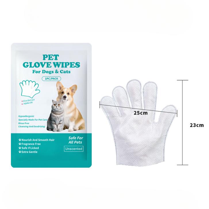 Pet Bathing Wipes for Dogs & Cats, Cleaning & Odor-Controlling Grooming Gloves, Rinse Free