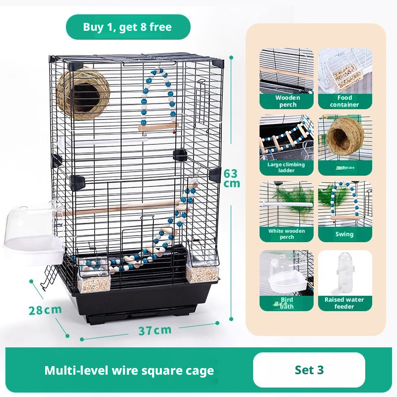Clear Large Bird Cage – Acrylic Parrot Cage for Budgie, Lovebird & Cockatiel, Spacious Villa-Style Home