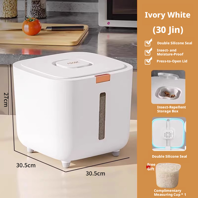 Food-Grade Airtight Rice Storage Container with Lid, Pest Proof & Moisture Proof Canister for Rice, Flour, Cat Food, Dog Food – Home Kitchen Organization