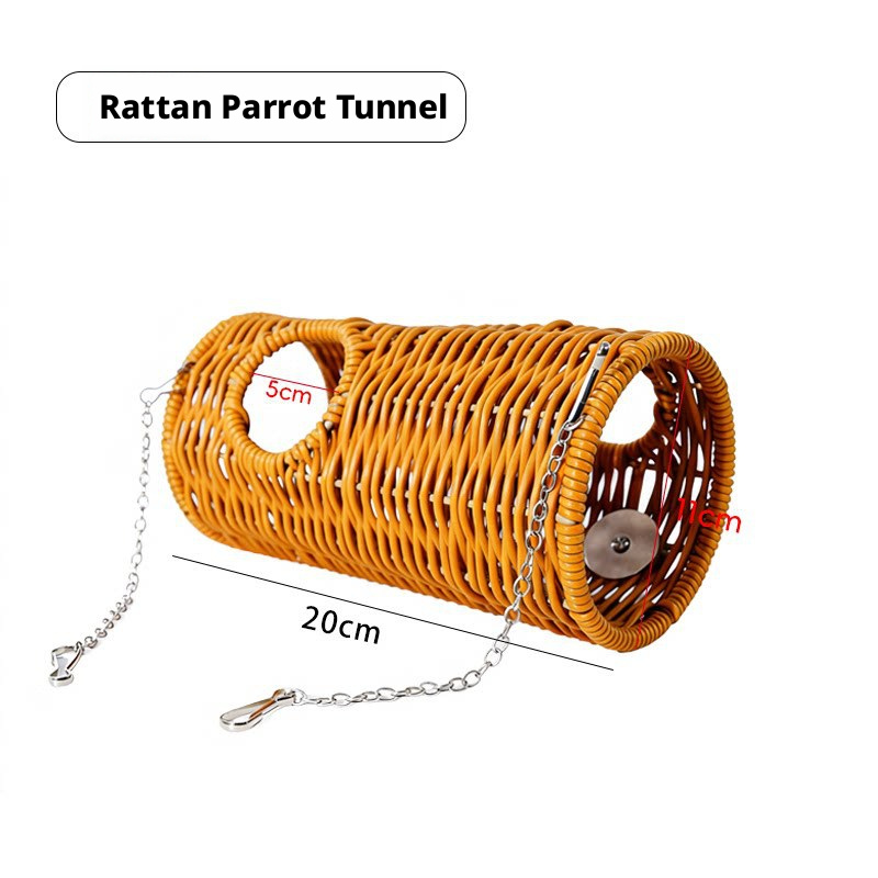 Handwoven Rattan Parrot Tunnel & Swing – Chew-Resistant Nest for Boredom Relief & Hiding