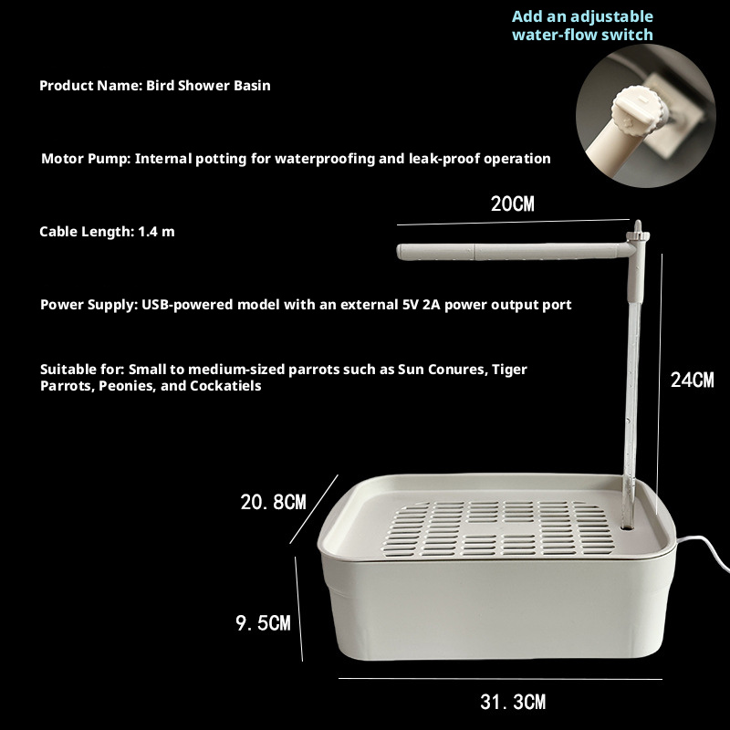 Automatic Circulating Bird Bath Tub, Electric Parrot Bathing Basin for Budgie Lovebird Small Birds
