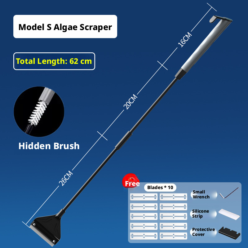 Algae Scraper for Aquarium, Fish Tank Glass Cleaner, Planted Tank Algae Remover, Aquascape Cleaning Tool, Stainless Steel Blade Scraper