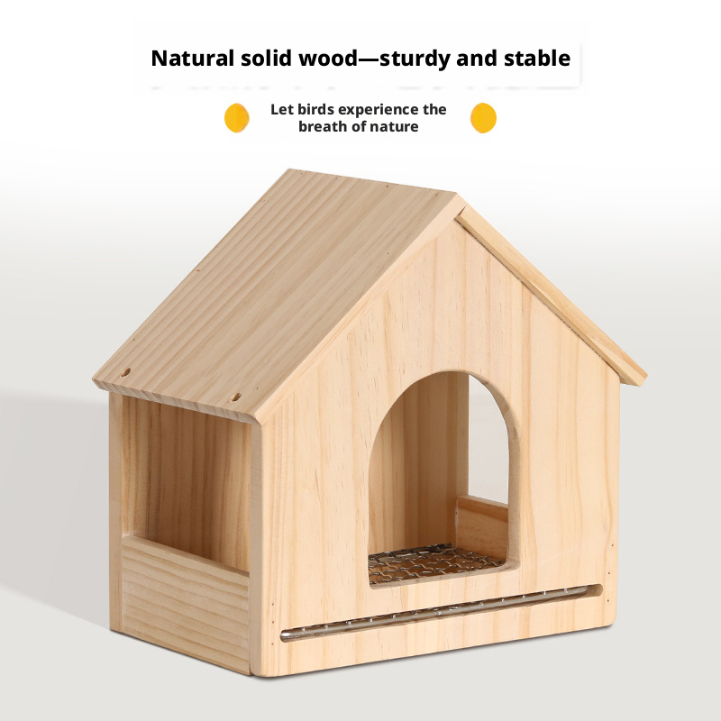 Breathable Summer Wooden Bird Nest – Solid Wood Parrot House with Pull-Out Low Mesh Tray for Easy Cleaning