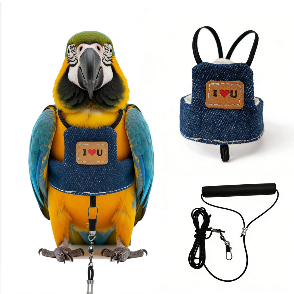 Parrot Harness & Leash – Flight Suit Training Lead for Cockatiels, Budgies, Lovebirds, Outdoor Flying & Walking